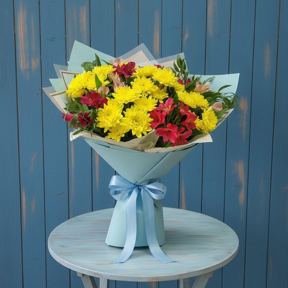 Букет цветов из: Альстромерии и Хризантемы в Тищенском