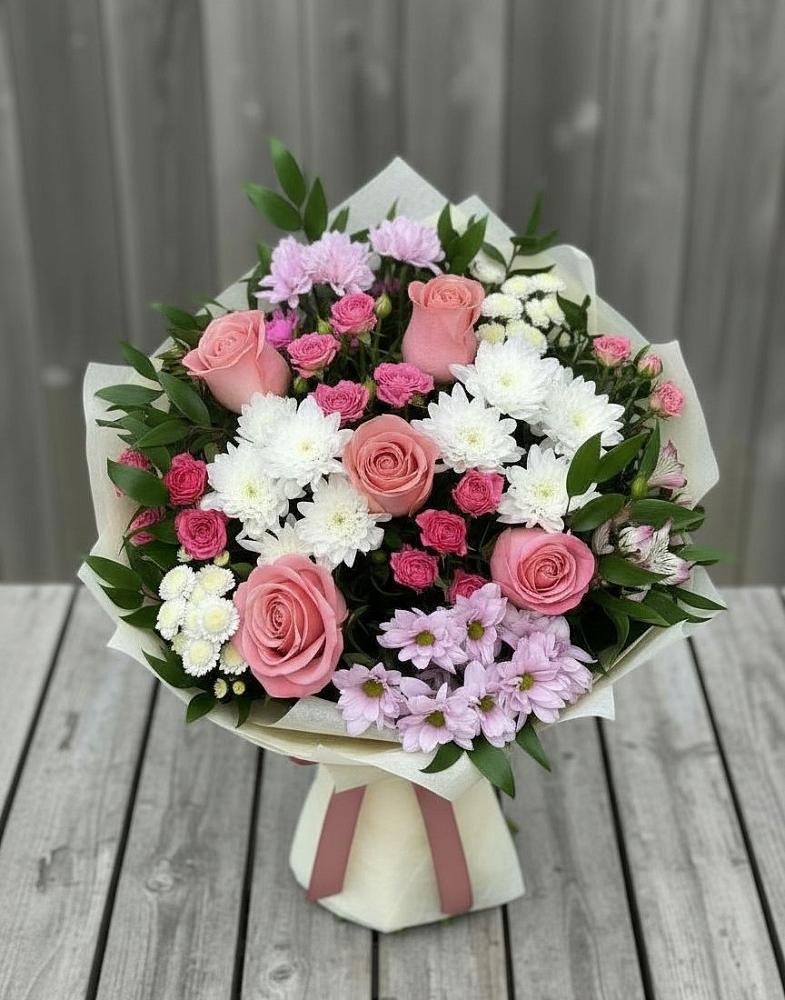 Букет цветов из: Альстромерии, Гвоздики, Розы и Хризантемы в Тищенском
