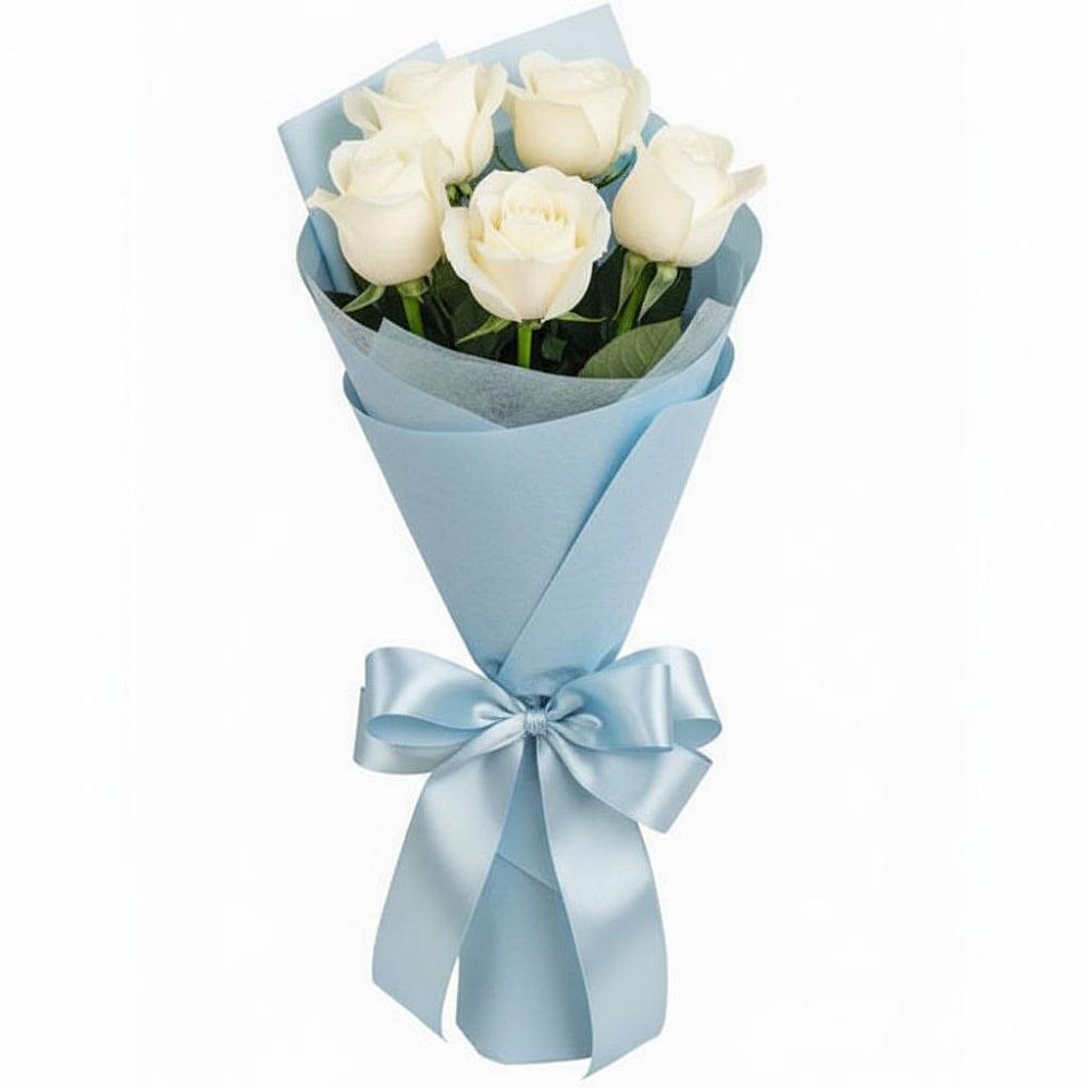 Букет 5 Белых роз Проуд в Тищенском