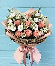 Букет цветов из:  Розы, Альстромерии и Лизиантусы в Тищенском
