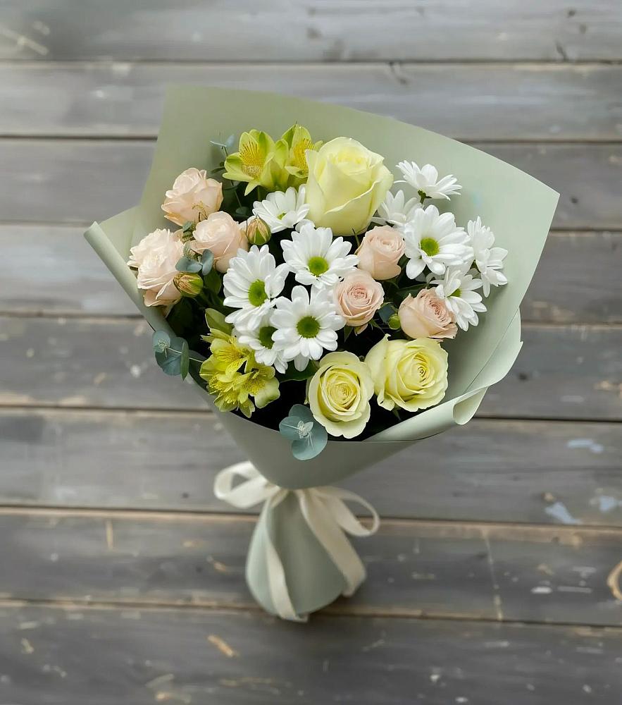 Букет цветов из: Альстромерии, Розы и Хризантемы в Тищенском