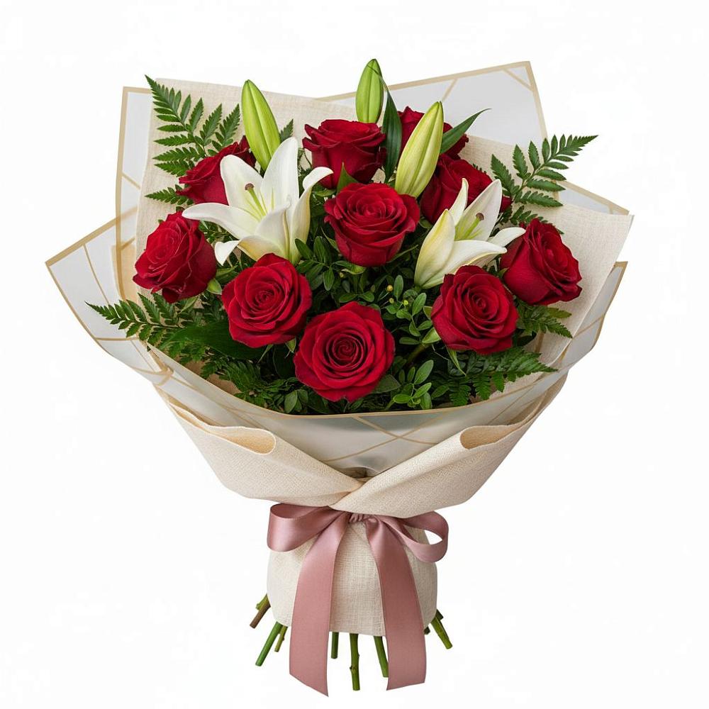 Букет цветов из: Лилии и Розы в Тищенском