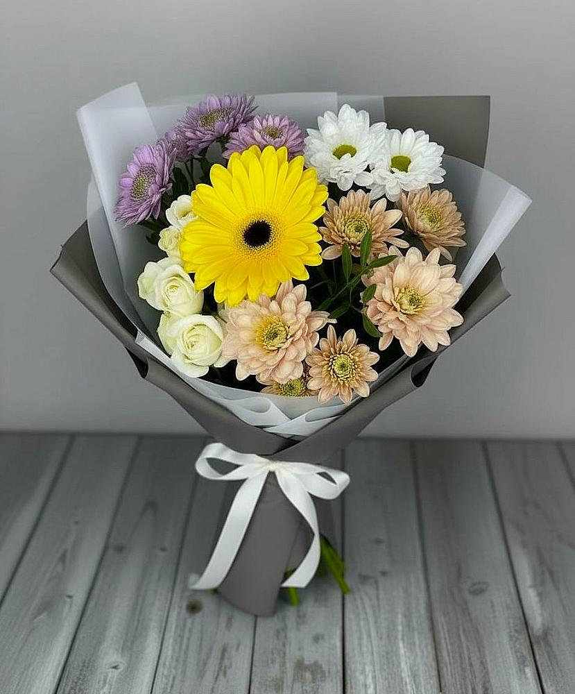 Букет цветов из: Розы, Герберы и Хризантемы в Тищенском