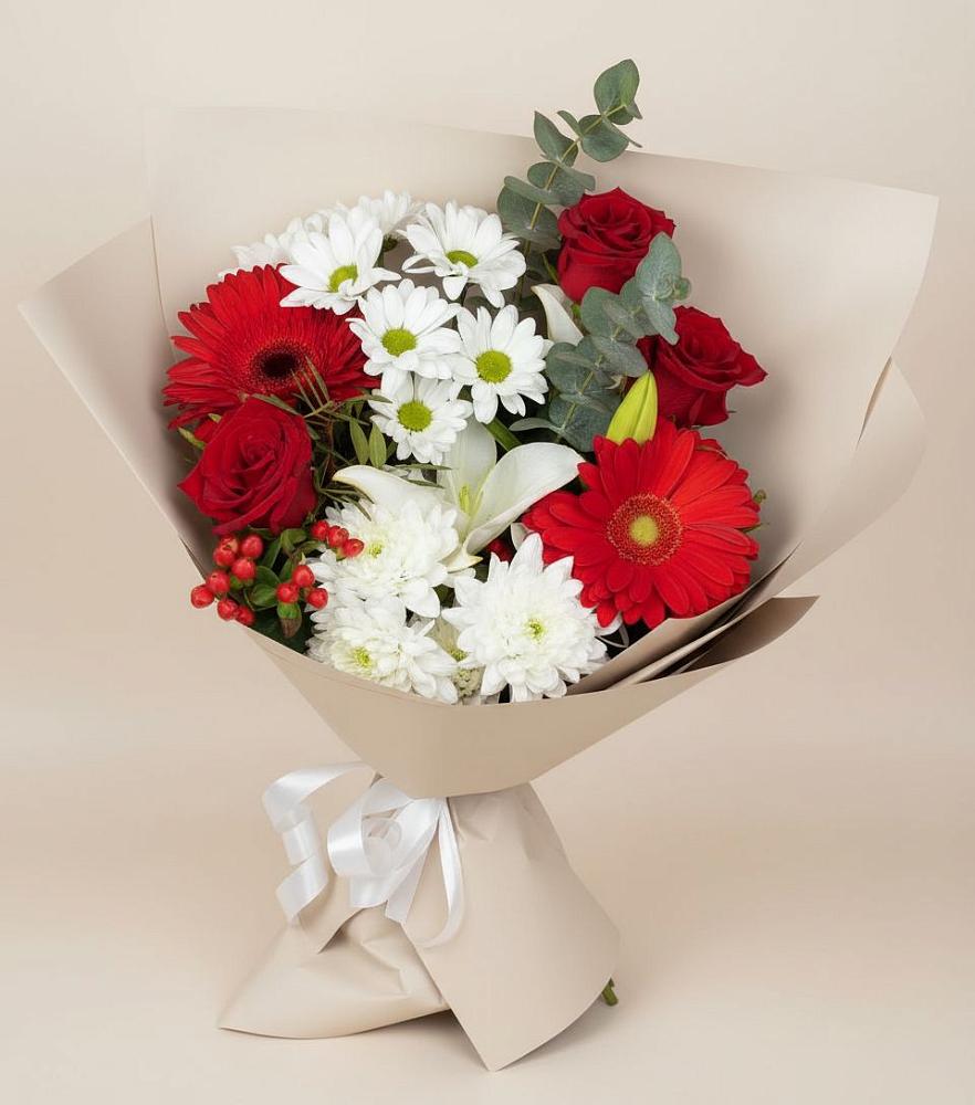 Букет цветов из: Розы, Хризантемы, Герберы и Лилии в Тищенском