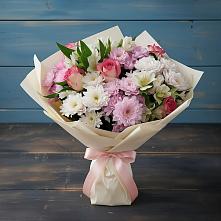 Букет цветов из:  Хризантемы, Альстромерии и Розы в Тищенском