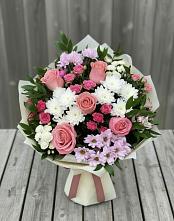 Букет цветов из:  Альстромерии, Гвоздики, Розы и Хризантемы в Тищенском