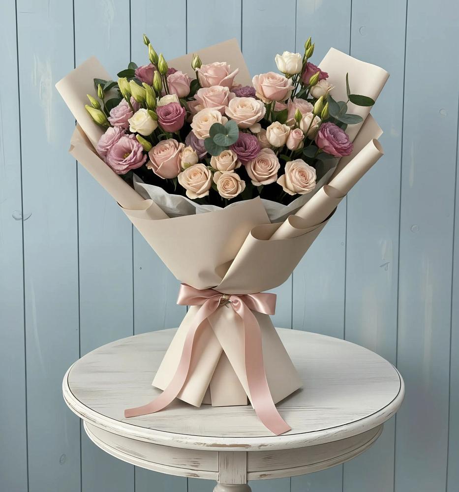 Букет цветов из: Розы и Лизиантусы в Тищенском