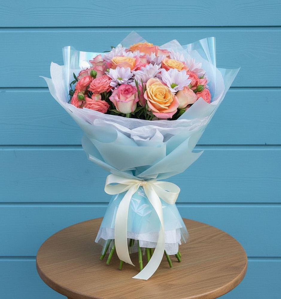 Букет цветов из: Хризантемы и Розы в Тищенском