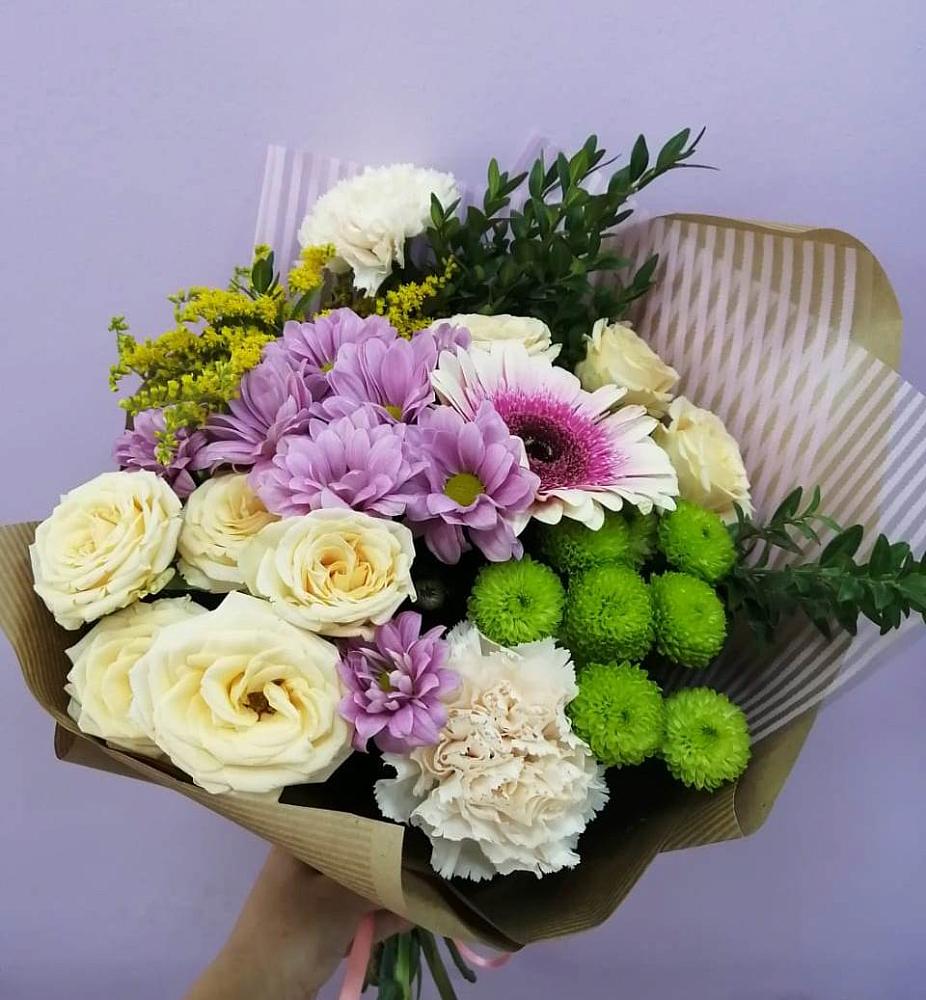 Букет цветов из: Хризантемы, Розы, Гвоздики и Герберы в Тищенском