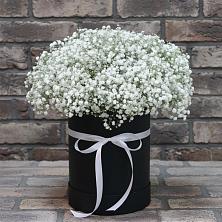 Цветочная композиция из Гипсофила в шляпной коробке в Тищенском