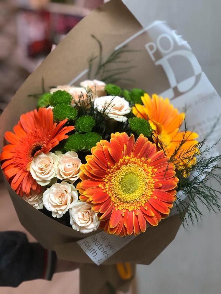 Букет цветов из: Герберы, Хризантемы и Розы в Тищенском